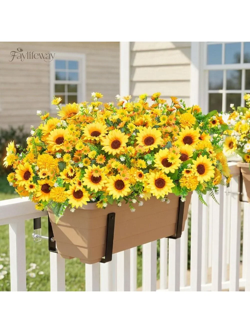 8 Bundles of Faux Sunflowers & Mums - Perfect for Fall Outdoor Decor & Planters